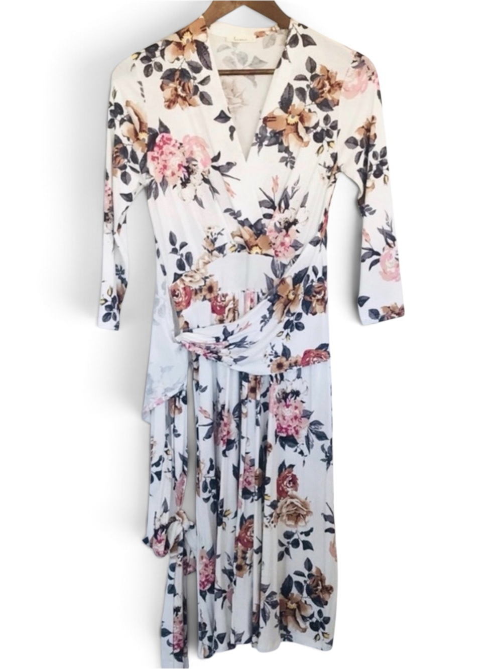NEW Vintage Floral Print 3/4 Sleeves Mock Wrap Dress Women’s Small - Picture 7 of 13